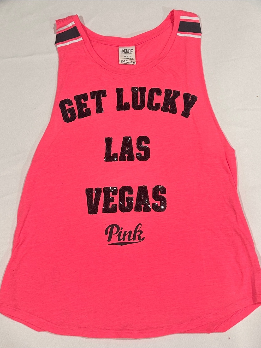 Rare Y2K destination PINK Victoria's Secret Neon Pink 'Get Lucky Las Vegas' Tank